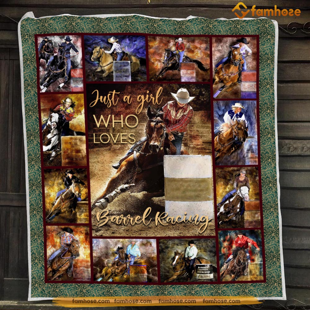 Barrel Racing Blanket, Just A Girl Who Loves Barrel Racing Fleece Blanket - Sherpa Blanket Gift For Barrel Racing Lover