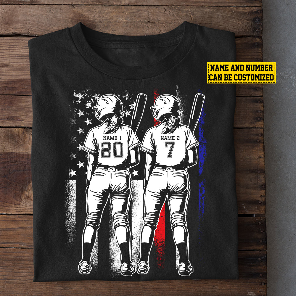 Personalized Softball Girl July 4th T-shirt, Independence Day Besties Spirit Softball Sport Tees Gift For Softball Lovers