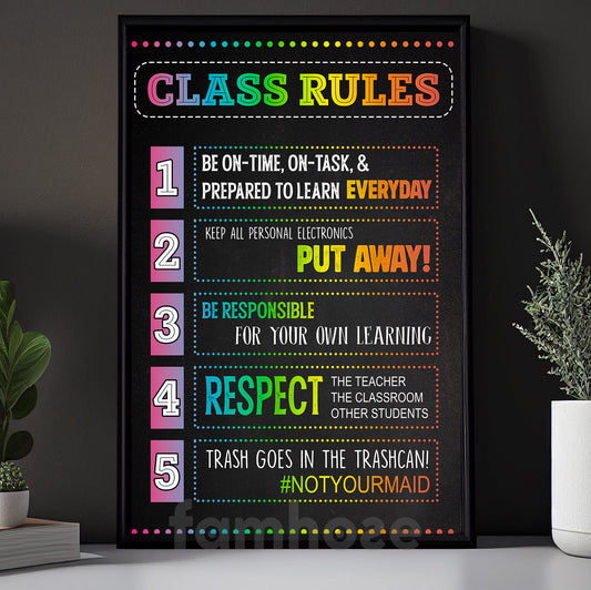 Funny Motivational Saying Classroom Canvas Painting, Class Rules Study Room Wall Art Decor, Vintage Poster Gift For Learning Space, Classroom