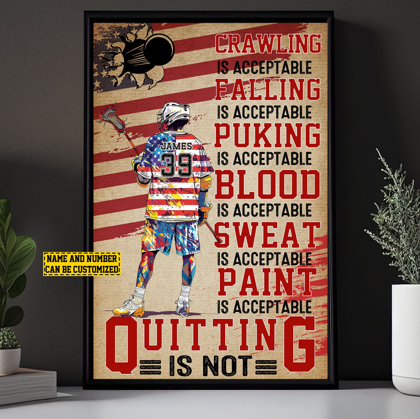 Quitting Is Not, Personalized Lacrosse Boy Canvas Painting, Inspirational Quotes Wall Art Decor, Poster Gift For Lacrosse Lovers, Lacrosse Boy Players