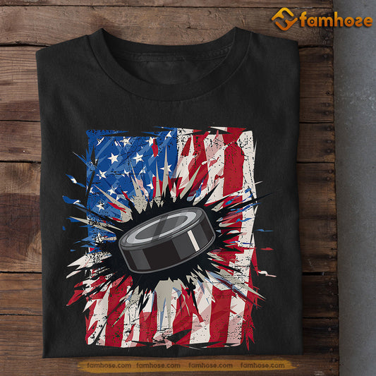 July 4th Hockey T-shirt, Hockey Inside A USA Flag, Independence Day Gift For Hockey Lovers, Hockey Tees