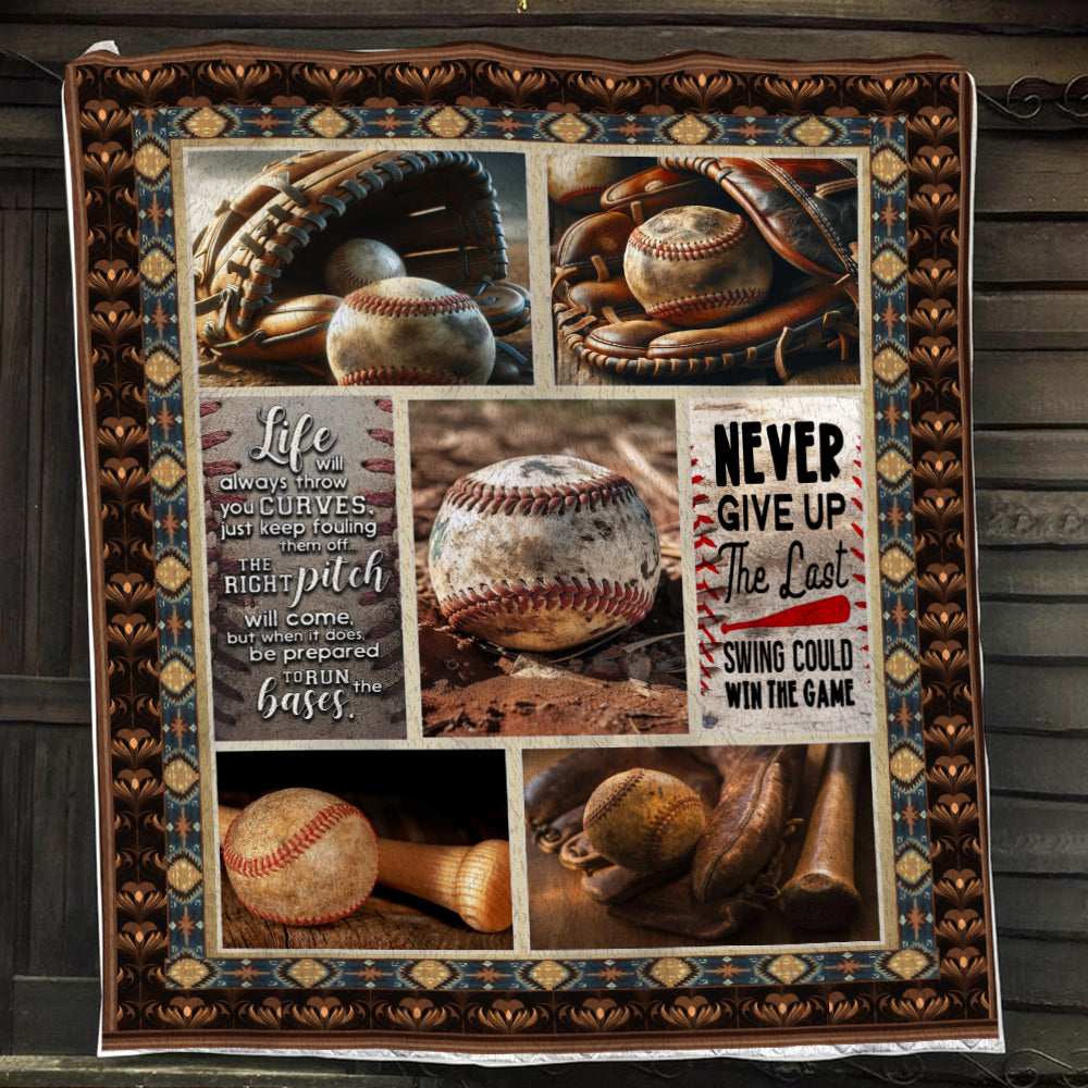 Motivational Quotes Baseball Blanket, Never Give Up The Last Swing Could Win The Game, Fleece Blanket - Sherpa Blanket Gift For Baseball Lovers