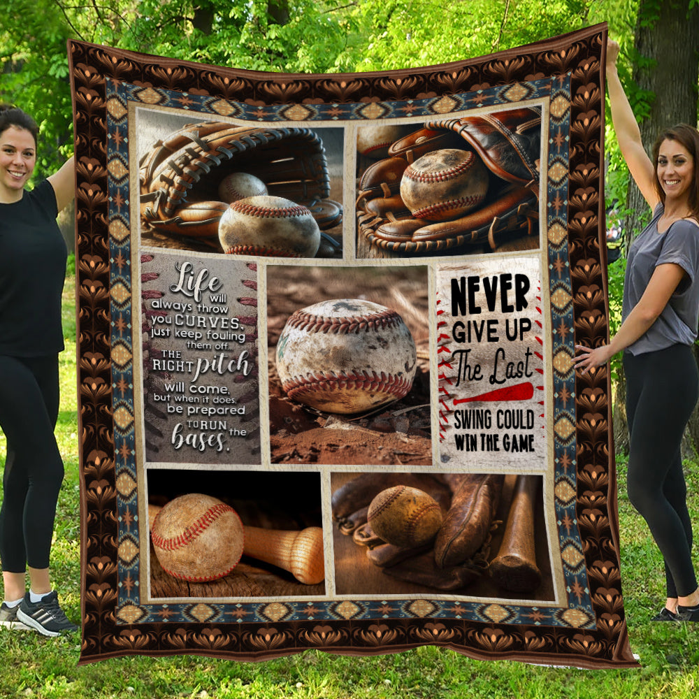 Motivational Quotes Baseball Blanket, Never Give Up The Last Swing Could Win The Game, Fleece Blanket - Sherpa Blanket Gift For Baseball Lovers