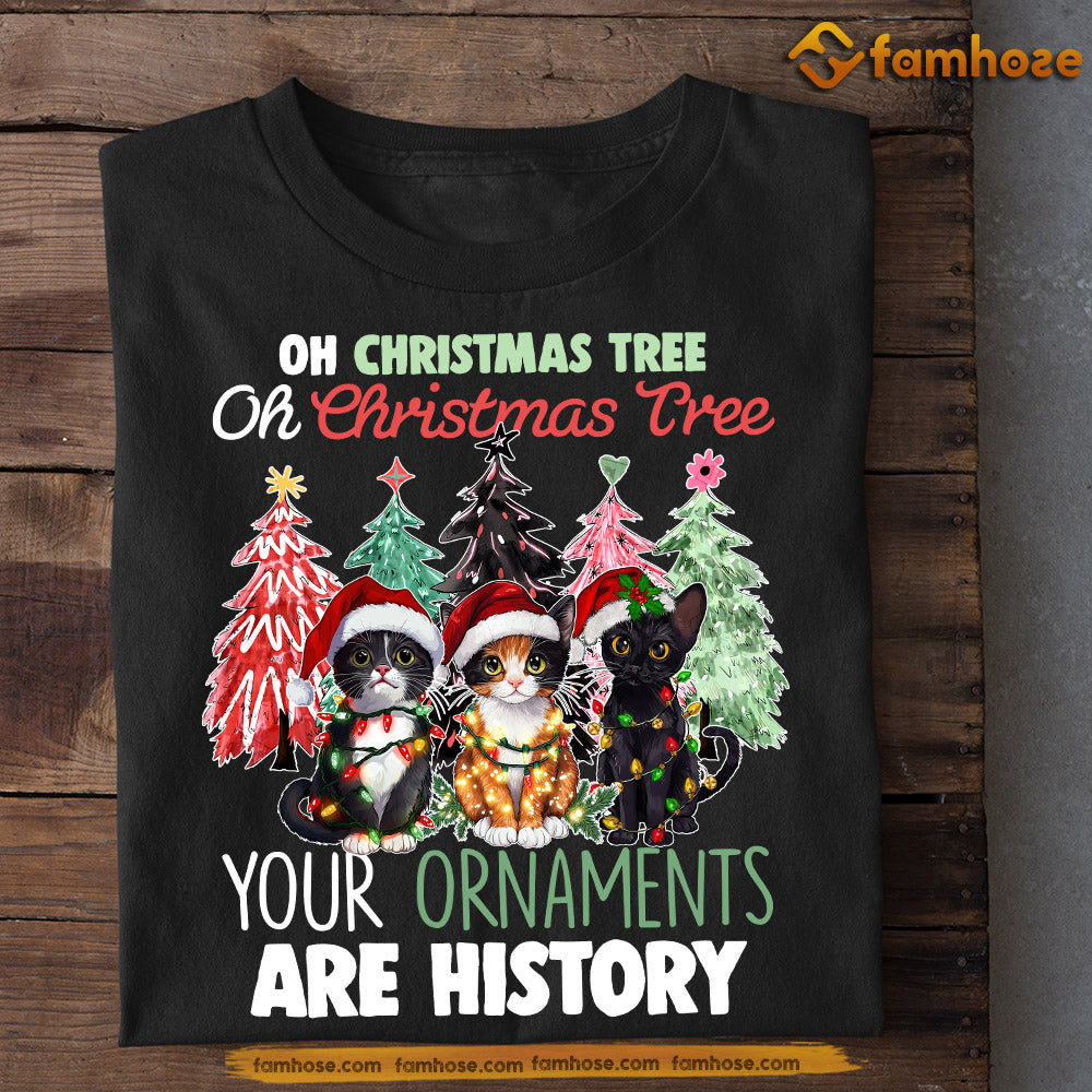 Oh Christmas Tree Your Ornaments Are History | Cat Xmas T-Shirt