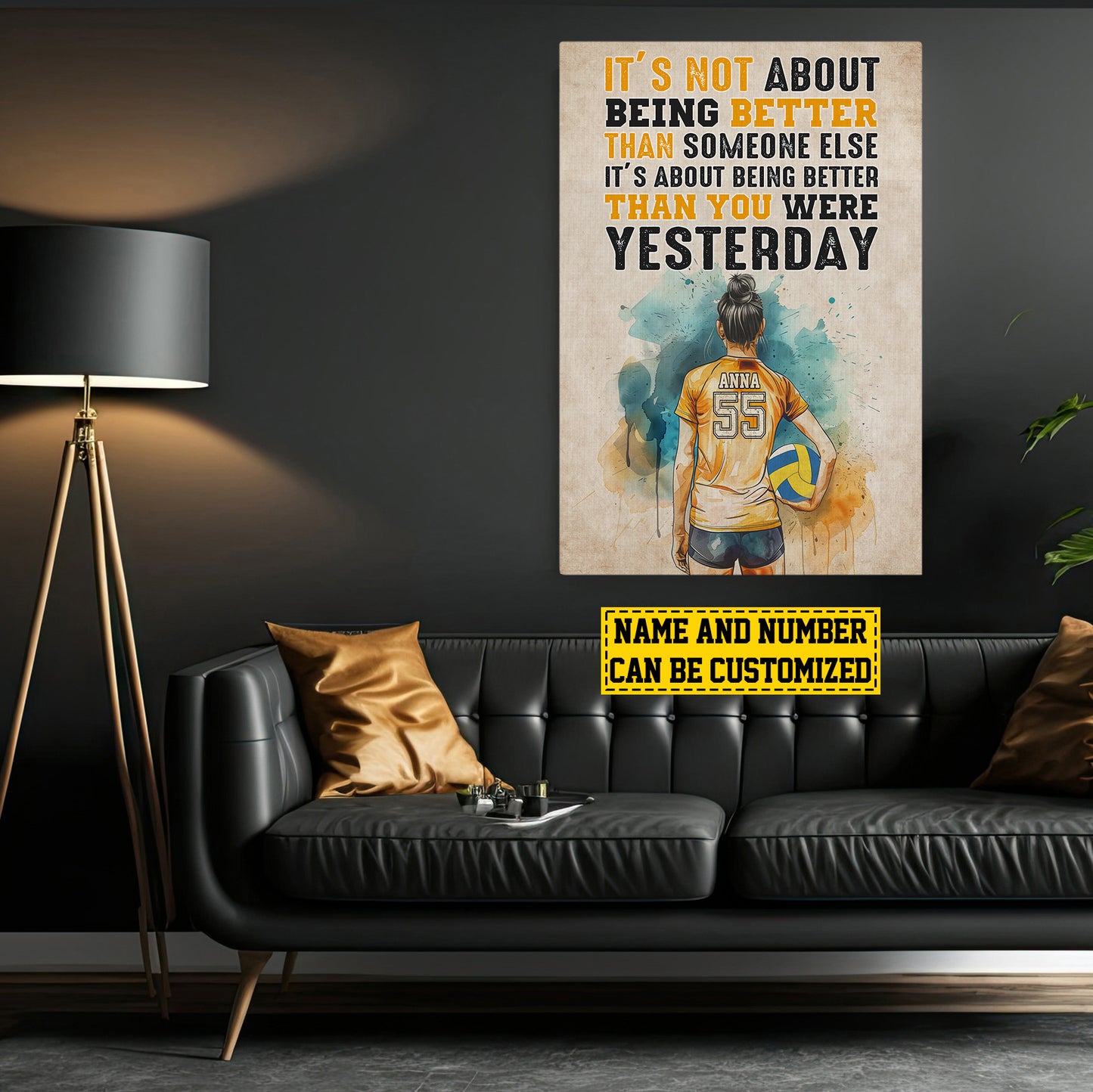 It's Not About Being Better Than Someone Else, Personalized Motivational Volleyball Canvas Painting, Inspirational Quotes Wall Art Decor, Gift For Volleyball Lovers, Volleyball Players