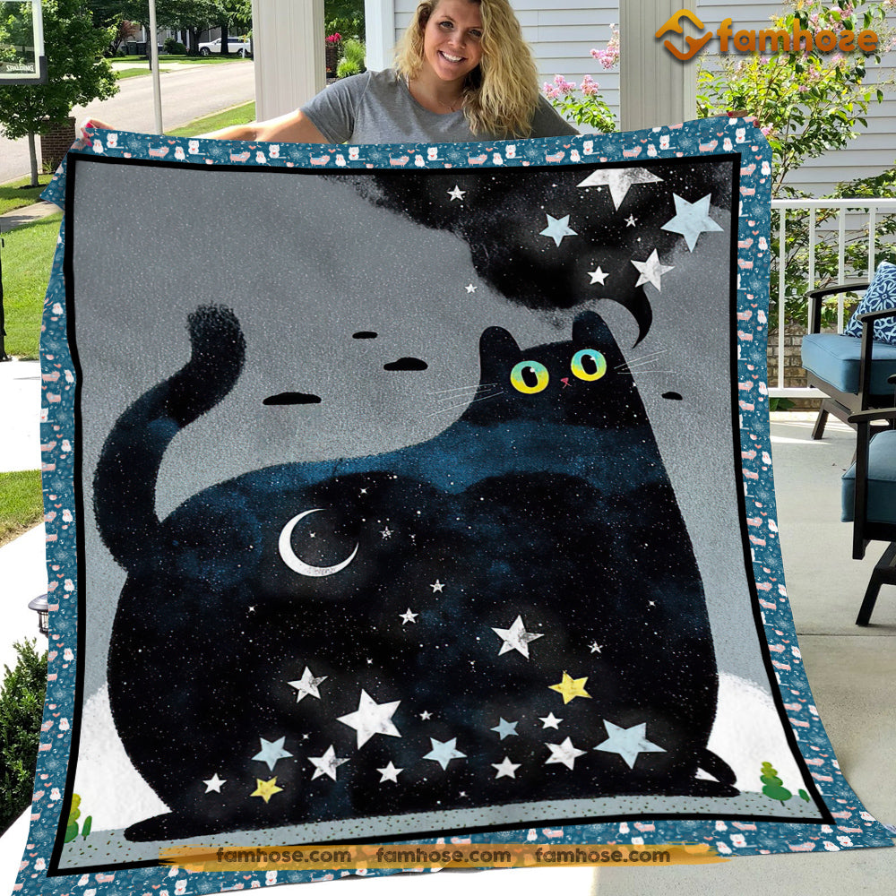 Black Cat Blanket, Cat With Glitter Eyes Fleece Blanket - Sherpa Blanket Gift For Cat Lover, Cat Owners
