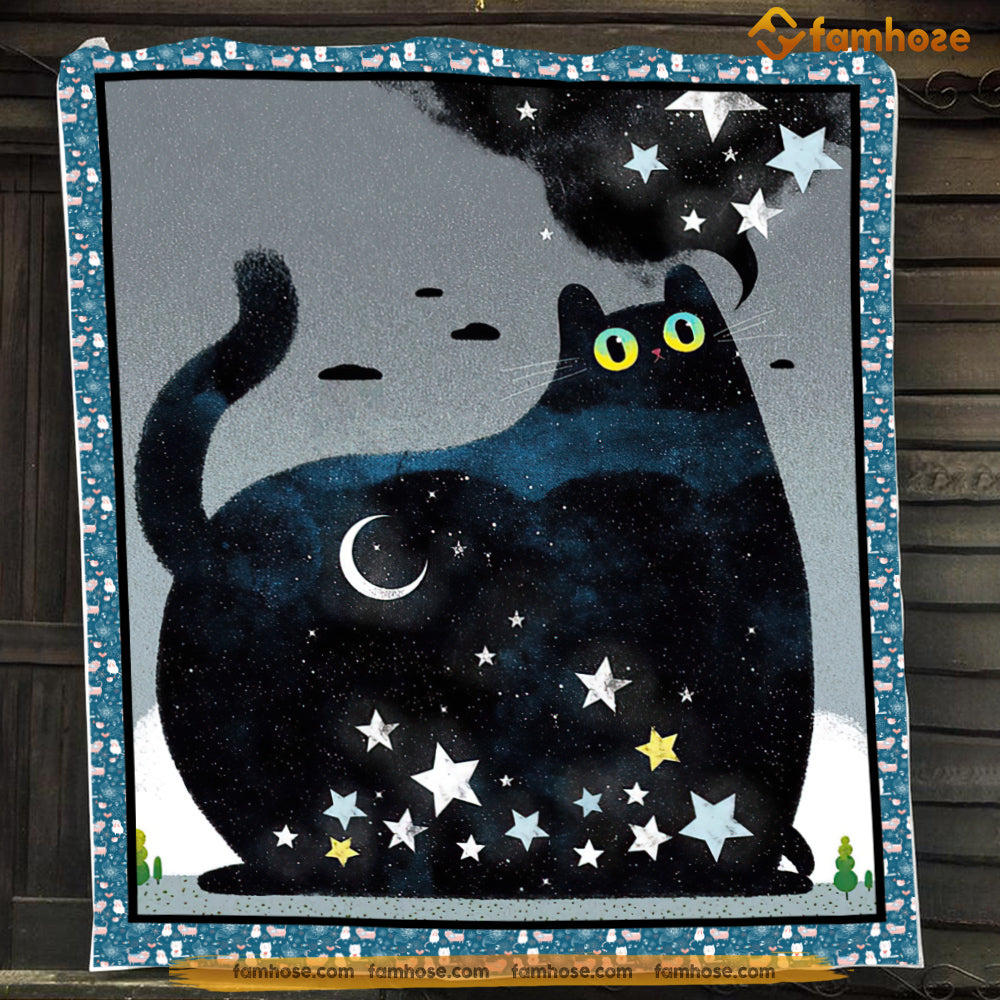 Black Cat Blanket, Cat With Glitter Eyes Fleece Blanket - Sherpa Blanket Gift For Cat Lover, Cat Owners