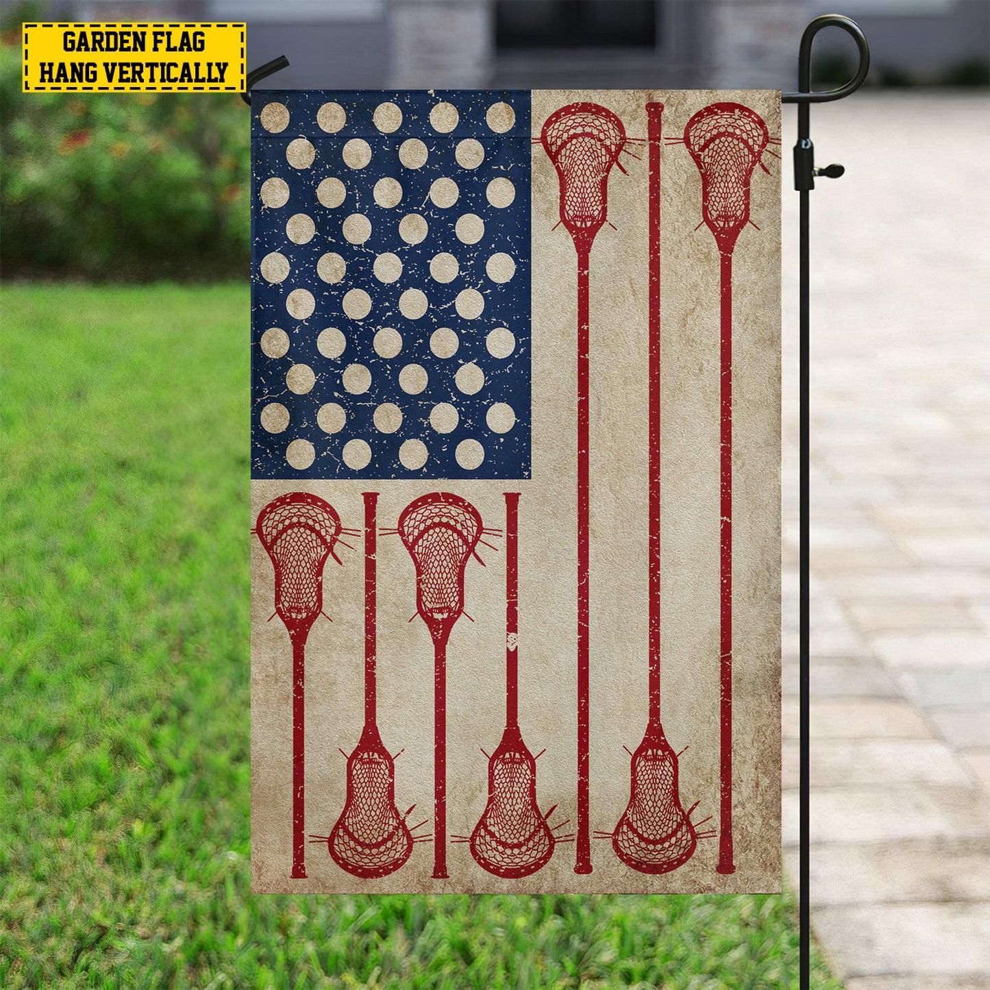 July 4th Lacrosse American Garden Flag House Flag, Independence Day Patriotic Lacrosse USA Yard Flag Gift For Lacrosse Lovers