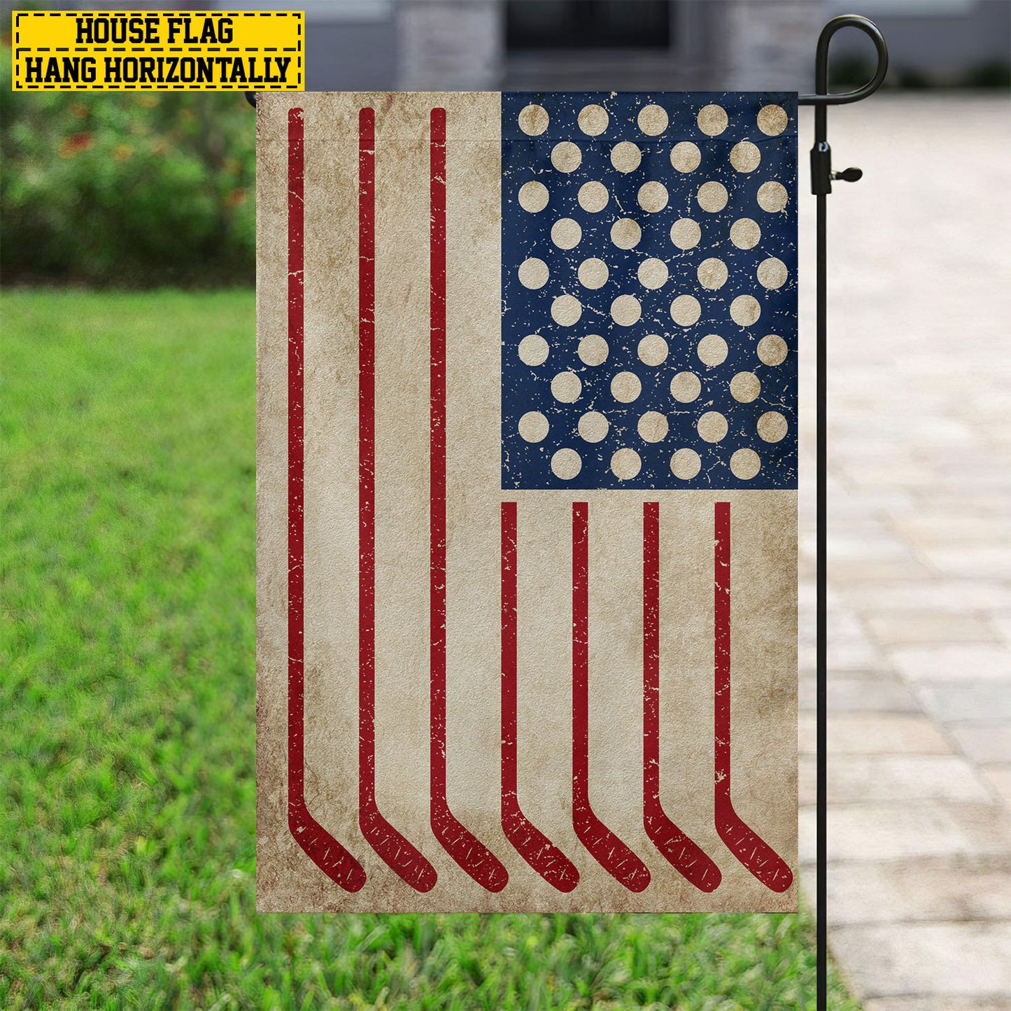 July 4th Hockey American Garden & House Flag, Independence Day Patriotic Hockey USA Yard Flag Gift For Hockey Lovers