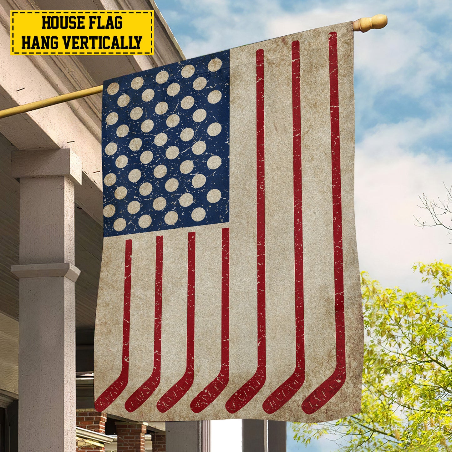July 4th Hockey American Garden & House Flag, Independence Day Patriotic Hockey USA Yard Flag Gift For Hockey Lovers