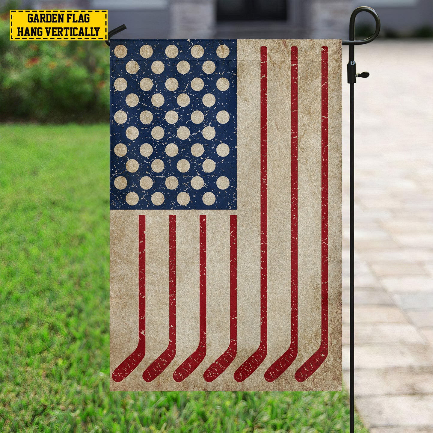 July 4th Hockey American Garden & House Flag, Independence Day Patriotic Hockey USA Yard Flag Gift For Hockey Lovers