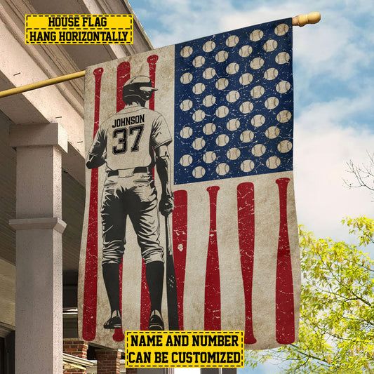 Personalized July 4th Baseball Boy American Garden Flag House Flag, Independence Day Patriotic Baseball USA Yard Flag Gift For Baseball Lovers