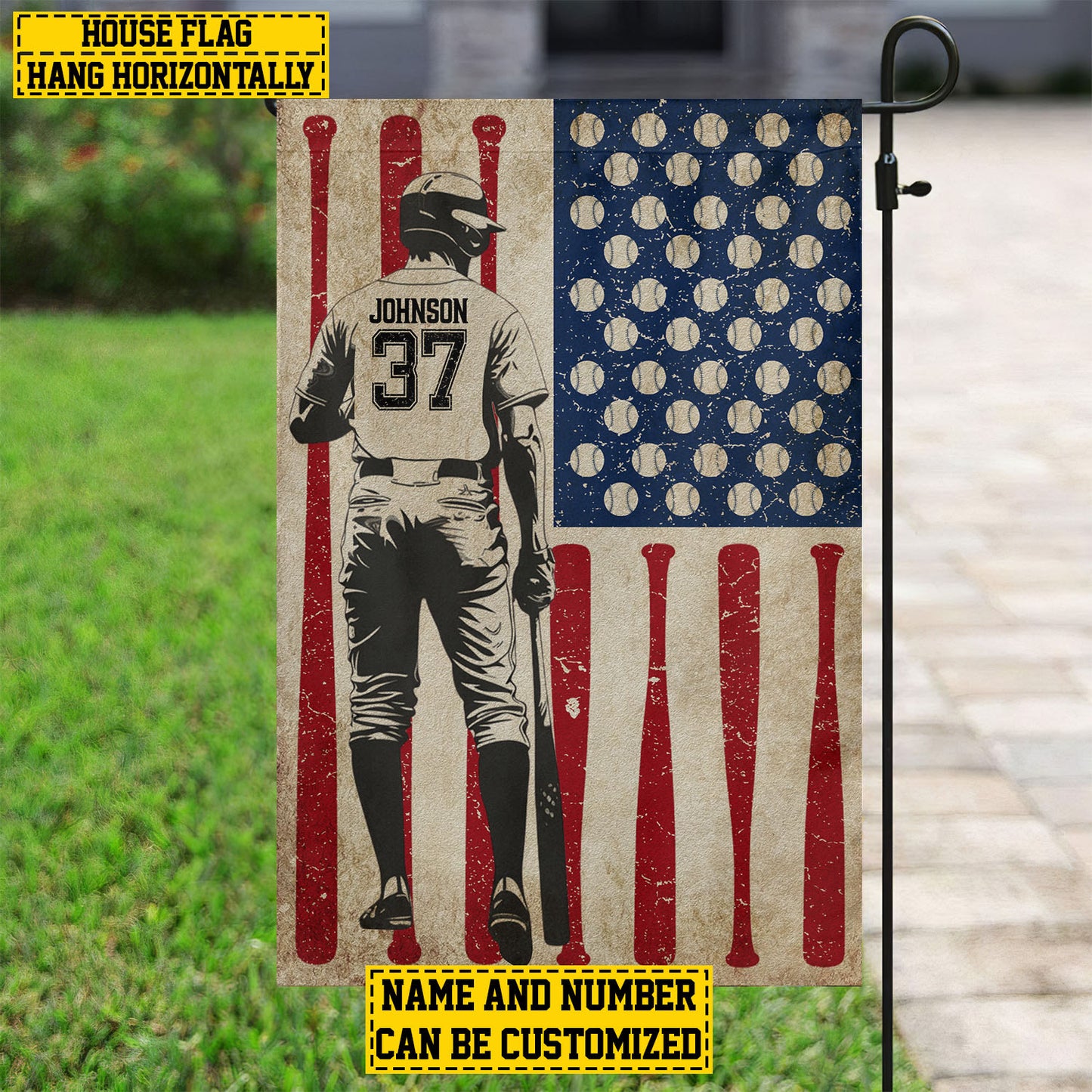Personalized July 4th Baseball Boy American Garden Flag House Flag, Independence Day Patriotic Baseball USA Yard Flag Gift For Baseball Lovers