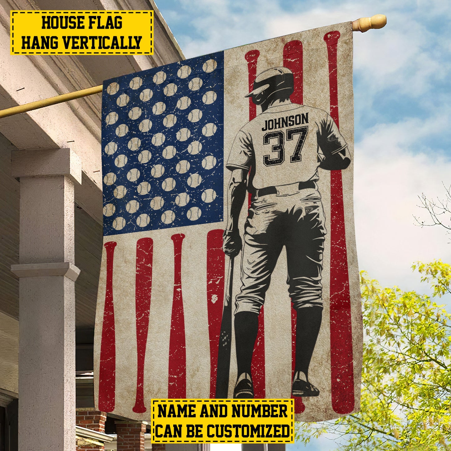 Personalized July 4th Baseball Boy American Garden Flag House Flag, Independence Day Patriotic Baseball USA Yard Flag Gift For Baseball Lovers