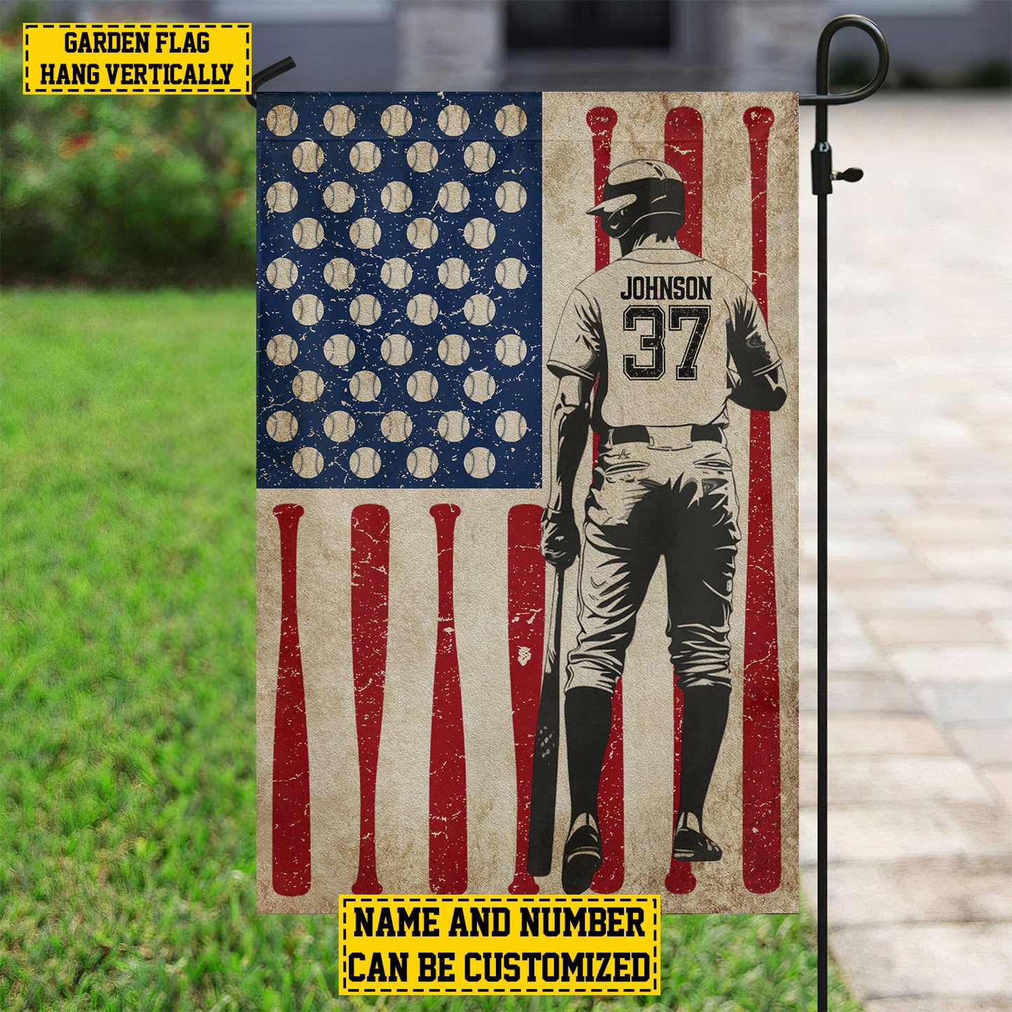Personalized July 4th Baseball Boy American Garden Flag House Flag, Independence Day Patriotic Baseball USA Yard Flag Gift For Baseball Lovers