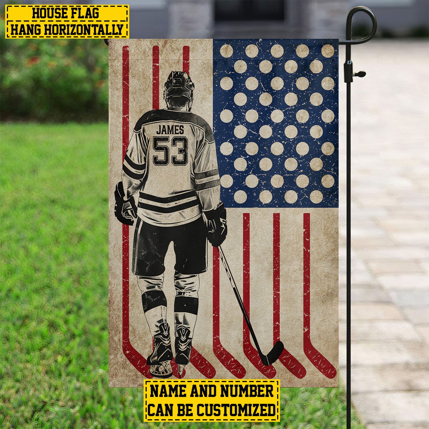 Personalized July 4th Hockey Men American Garden Flag House Flag, Independence Day Patriotic Hockey USA Yard Flag Gift For Hockey Lovers
