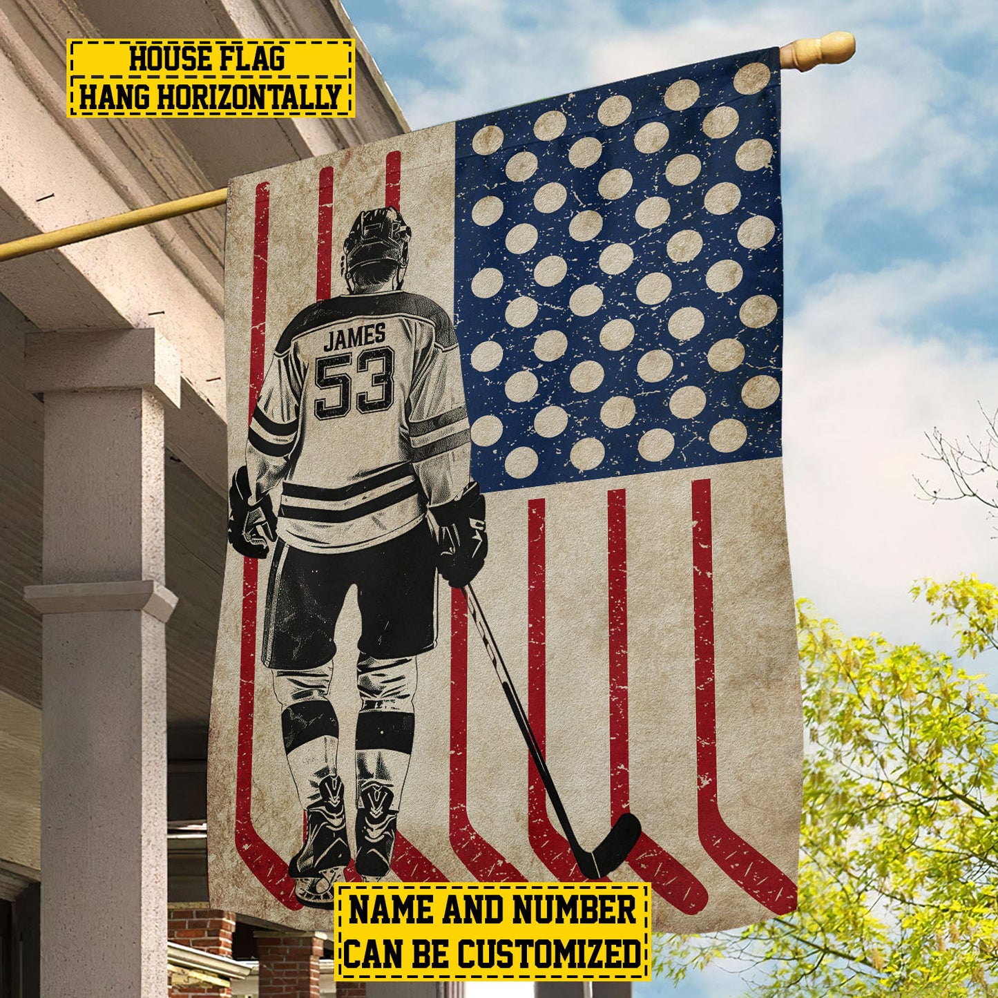 Personalized July 4th Hockey Men American Garden Flag House Flag, Independence Day Patriotic Hockey USA Yard Flag Gift For Hockey Lovers