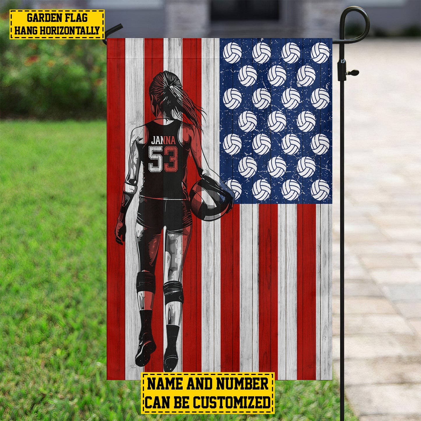 Personalized July 4th Volleyball Women American Garden & House Flag, Patriotic Volleyball USA Yard Flag Gift For Volleyball Lovers