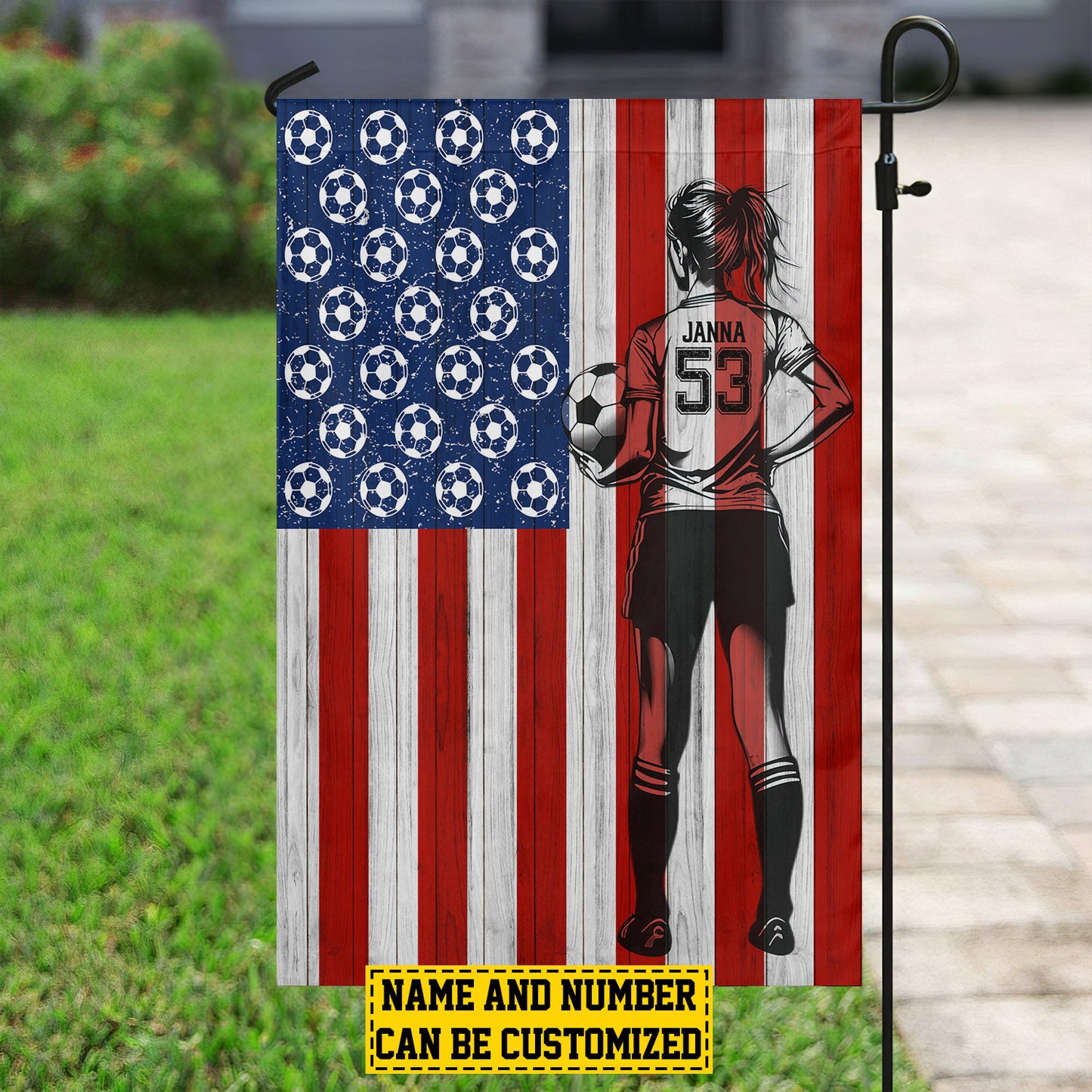 Personalized July 4th Soccer Girl Garden Flag House Flag, Independence Day Yard Flag Gift Fo Soccer Lovers, Soccer Players