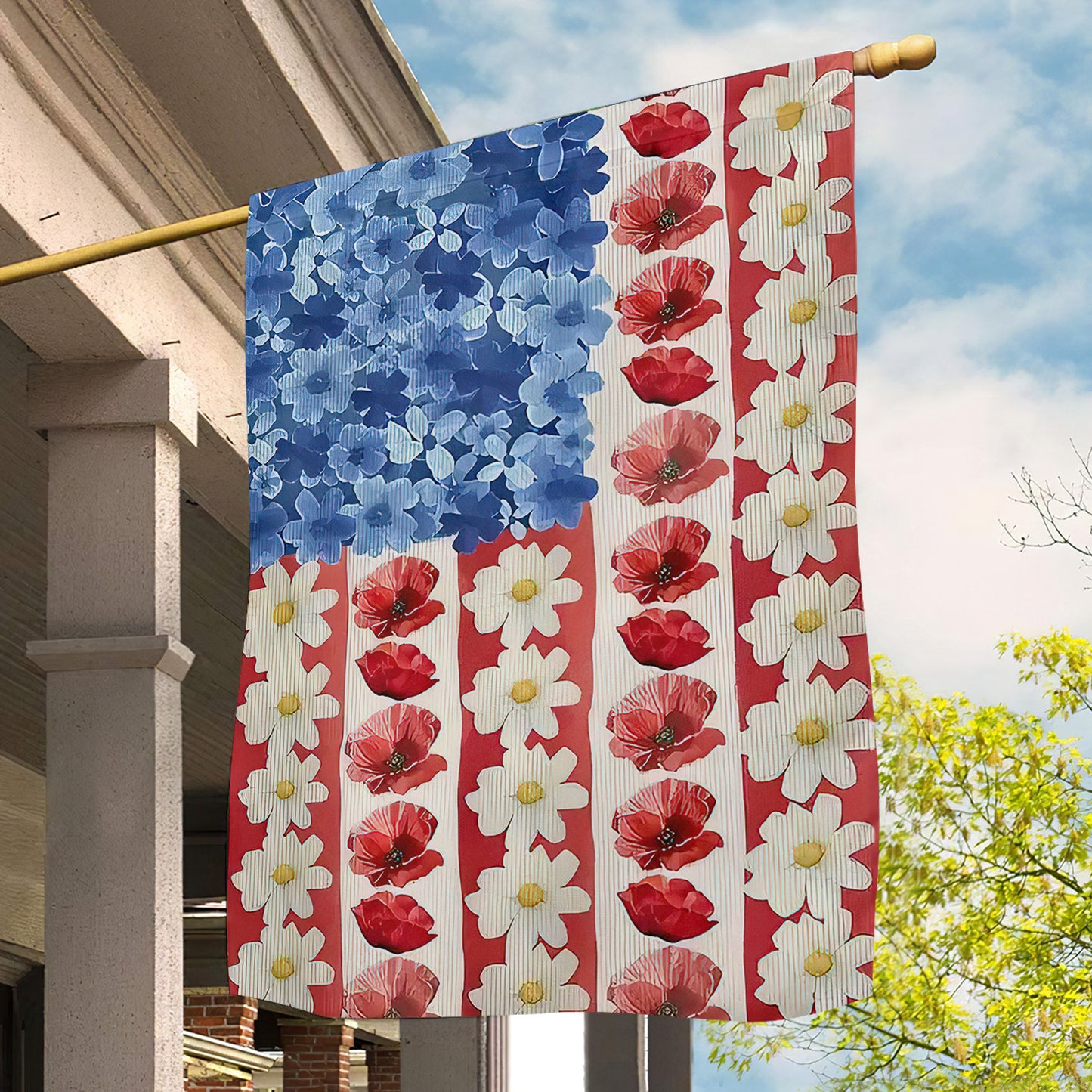 July 4th Garden Flag & House Flag, Blossoming Allegiance, Independence Day Yard Flag Gift For America Lovers