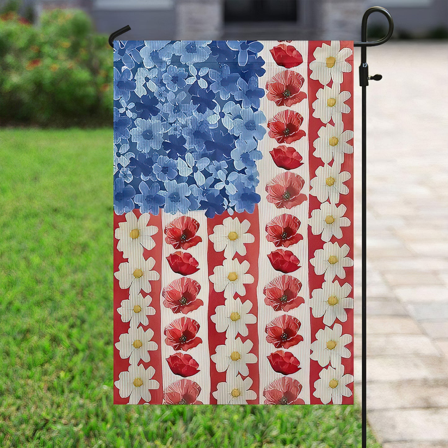 July 4th Garden Flag & House Flag, Blossoming Allegiance, Independence Day Yard Flag Gift For America Lovers