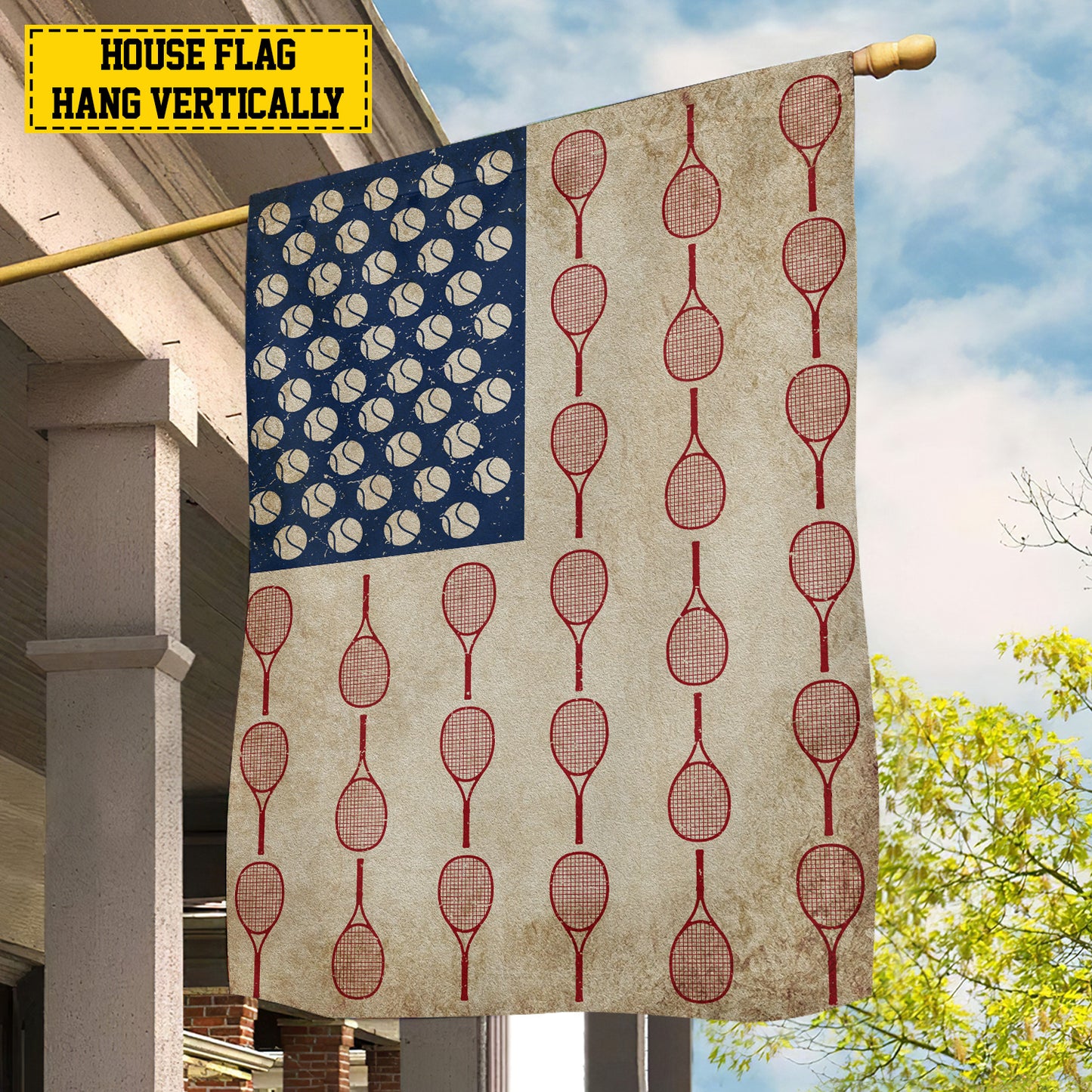 July 4th Tennis Garden Flag House Flag, Independence Day Yard Flag Gift For Tennis Players, Tennis Lovers