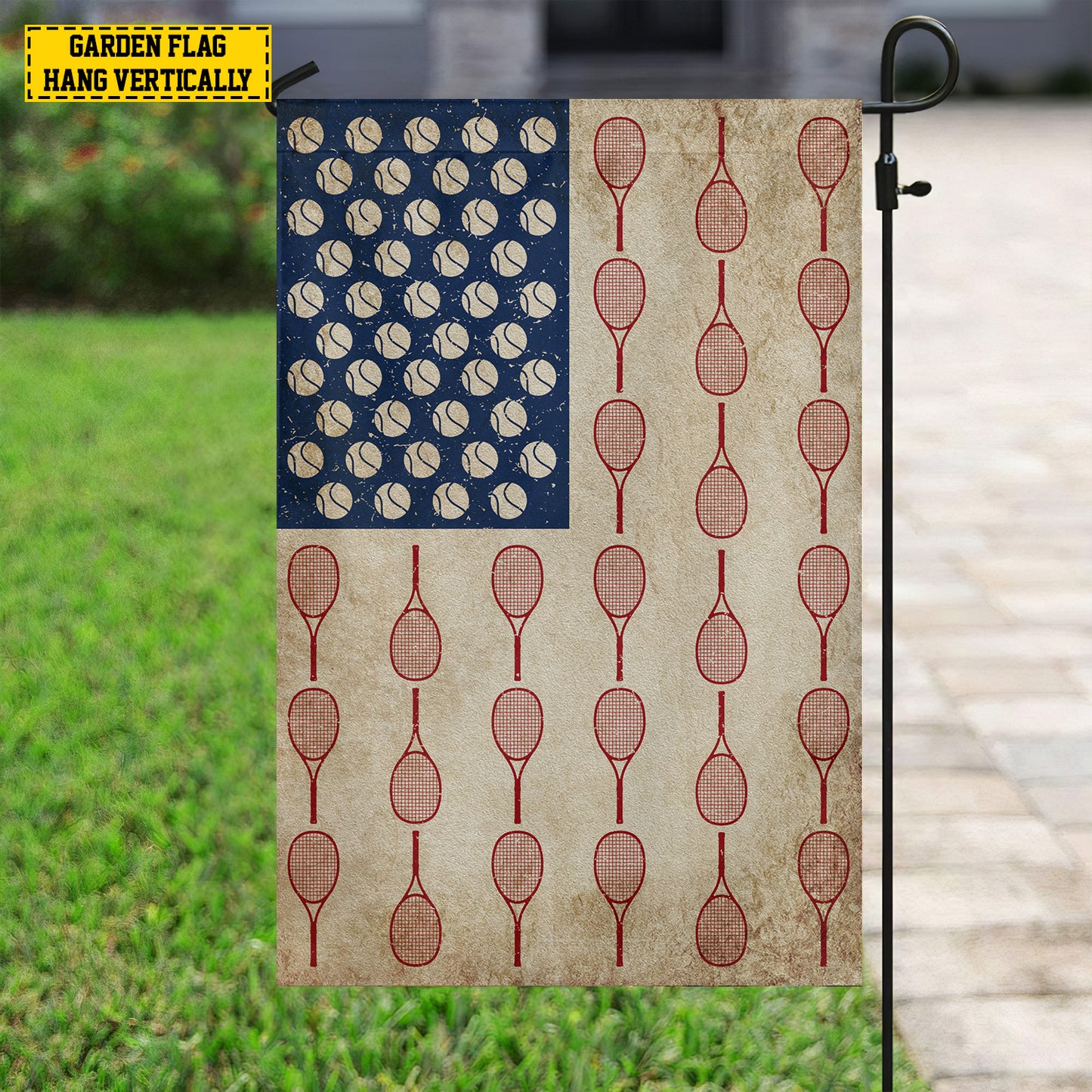 July 4th Tennis American Garden Flag House Flag, Independence Day Yard Flag Gift For Tennis Players, Tennis Lovers