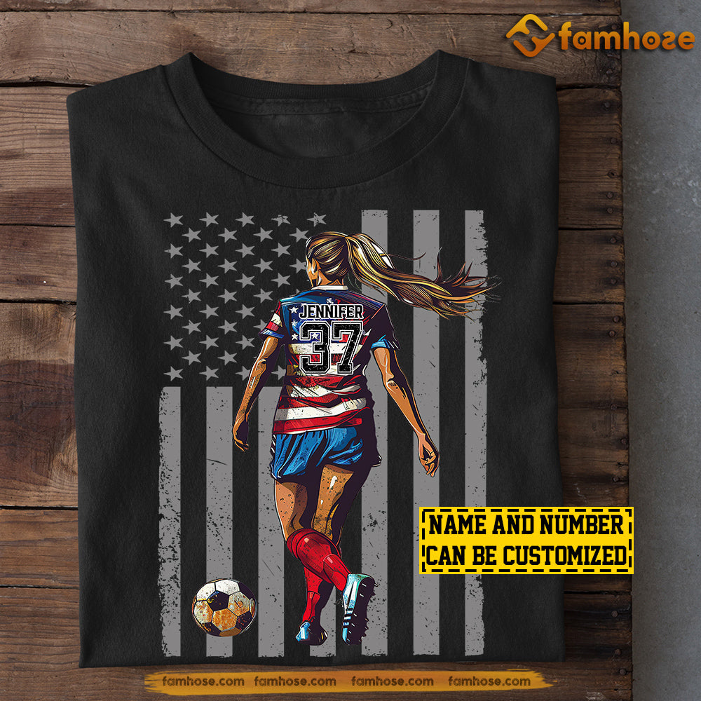 Personalized July 4th Soccer Girl T-shirt, Independence Day Gift For Soccer Lovers, Soccer Players