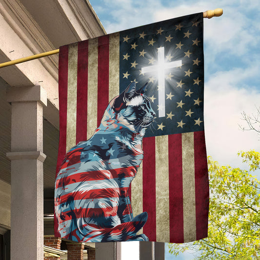 July 4th Cat Garden Flag - House Flag, Believe In Jesus, Independence Day Yard Flag Gift For Cat Lovers