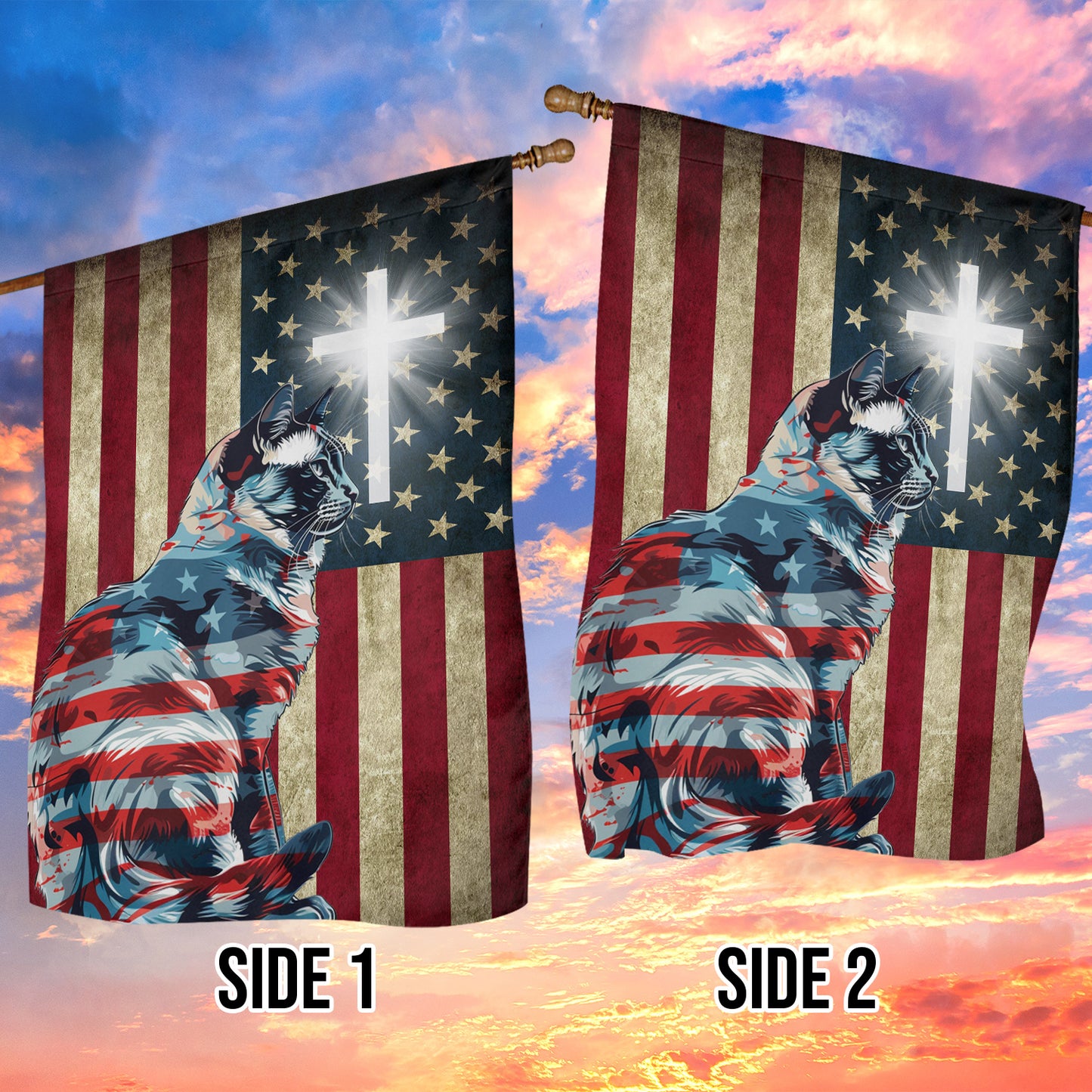 July 4th Cat Garden Flag - House Flag, Believe In Jesus, Independence Day Yard Flag Gift For Cat Lovers