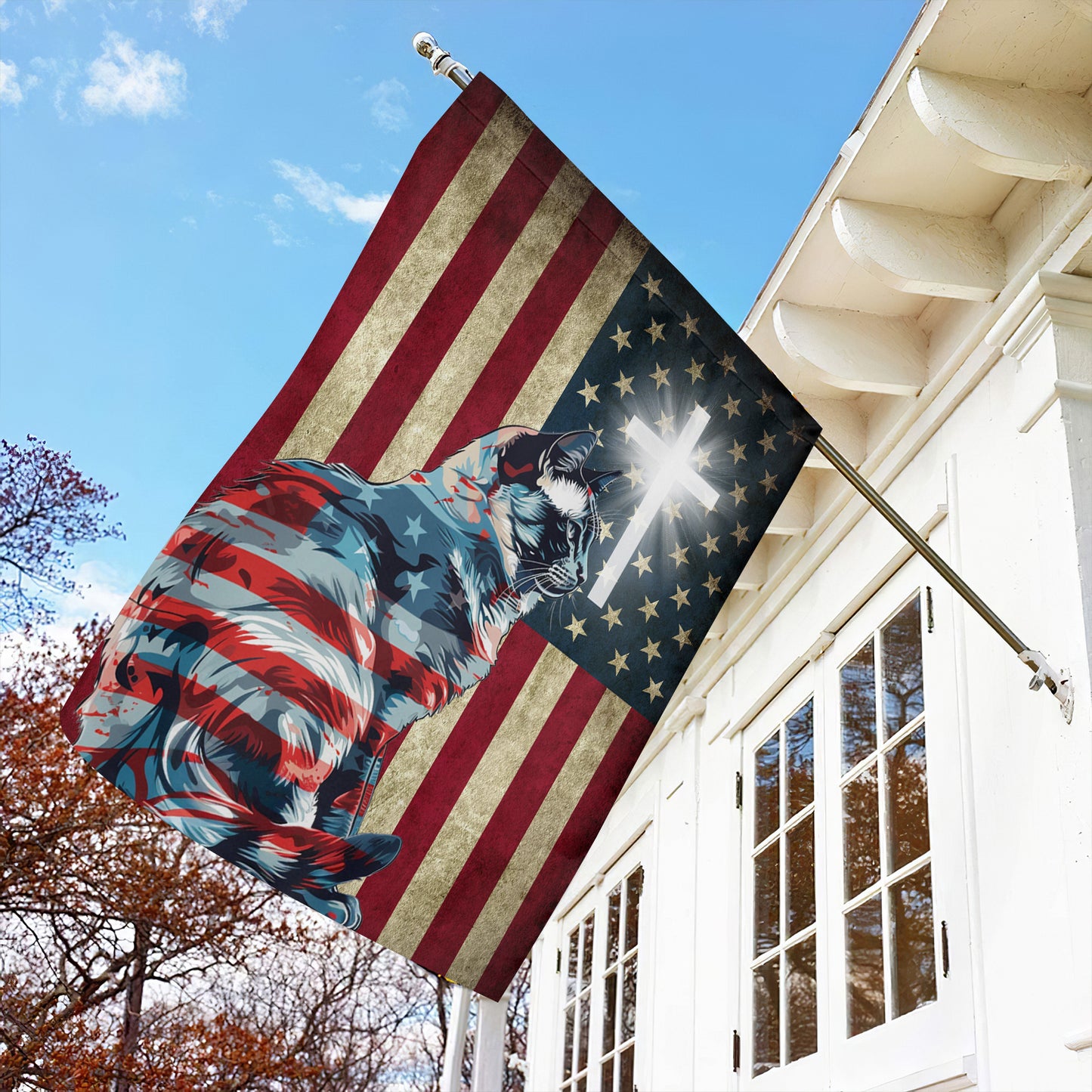 July 4th Cat Garden Flag - House Flag, Believe In Jesus, Independence Day Yard Flag Gift For Cat Lovers