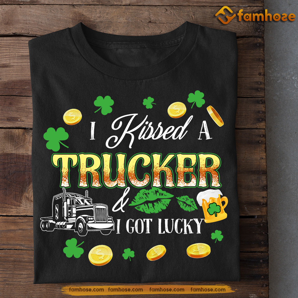 Funny St Patrick's Day Trucker T-shirt, Kissed A Trucker Got Lucky, Patricks Day Gift For Trucker Lovers, Trucker Tees