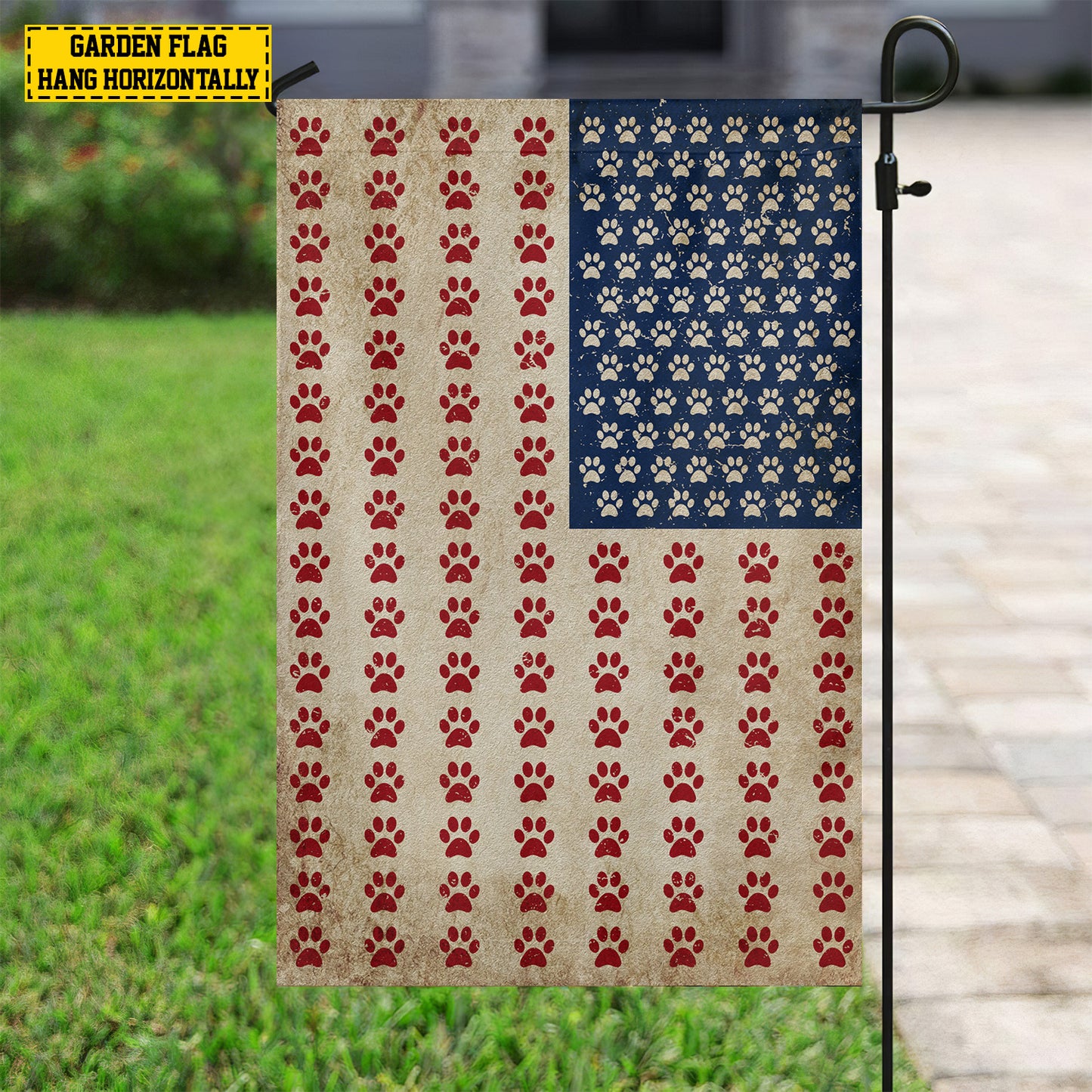 July 4th Dog American Garden Flag House Flag, Independence Day Patriotic Dog Paws USA Yard Flag Gift For Dog Lovers