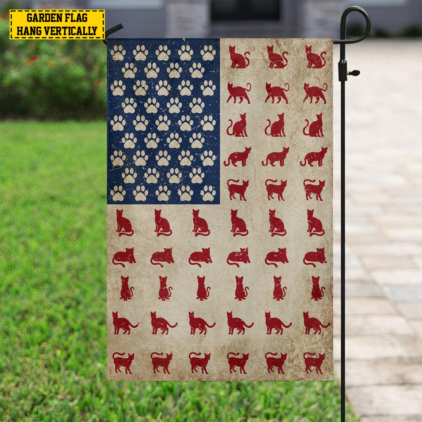 July 4th Cat American Garden Flag House Flag, Independence Day Patriotic Cat USA Yard Flag Gift For Cat Lovers