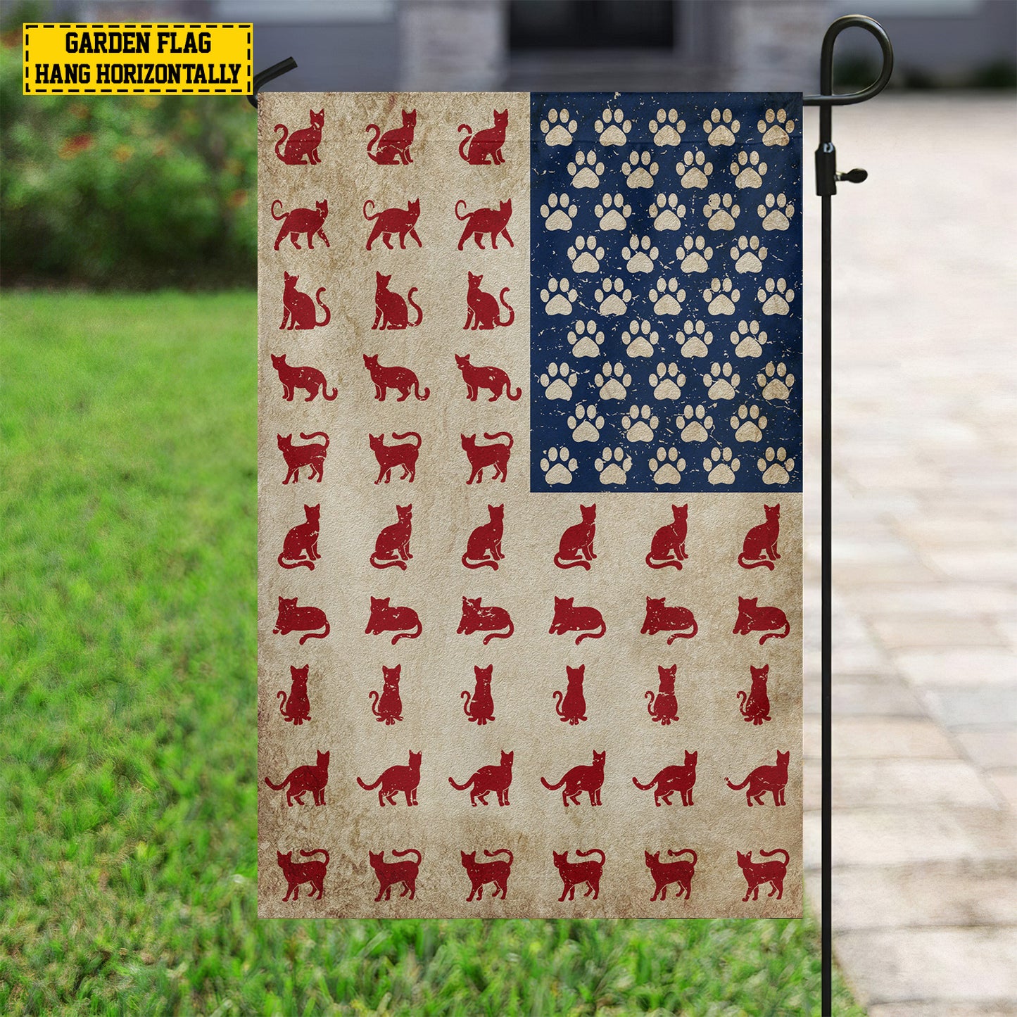 July 4th Cat American Garden Flag House Flag, Independence Day Patriotic Cat USA Yard Flag Gift For Cat Lovers