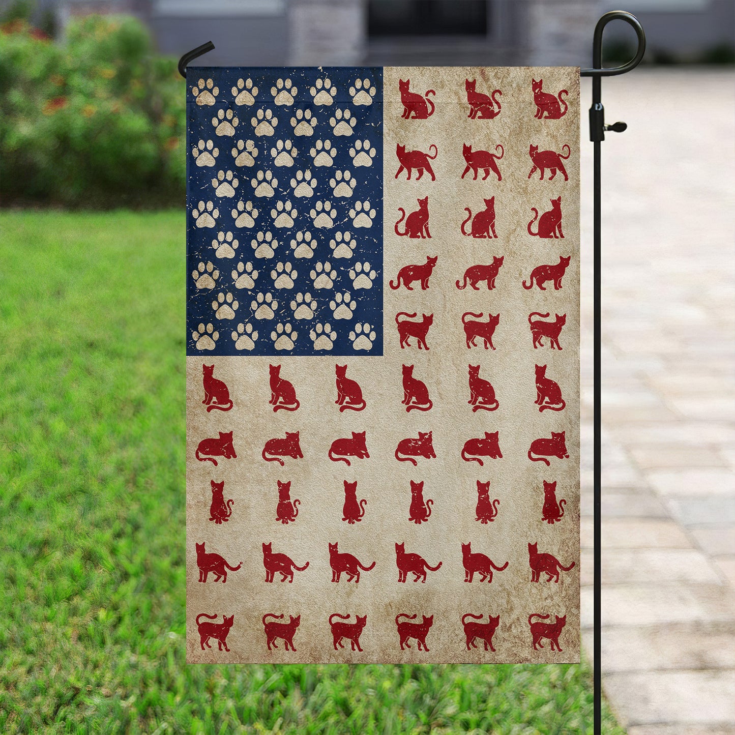 July 4th Cat Garden Flag House Flag, Cats Arrange USA Flag, Independence Day Yard Flag Gift For Cat Lovers