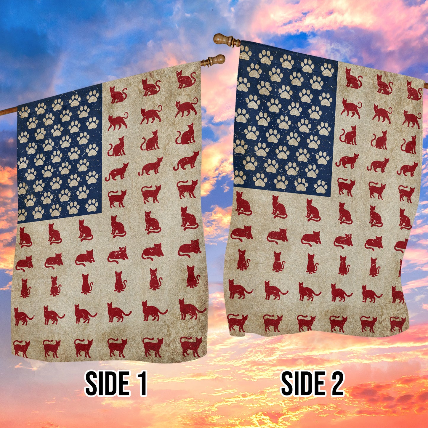 July 4th Cat Garden Flag House Flag, Cats Arrange USA Flag, Independence Day Yard Flag Gift For Cat Lovers