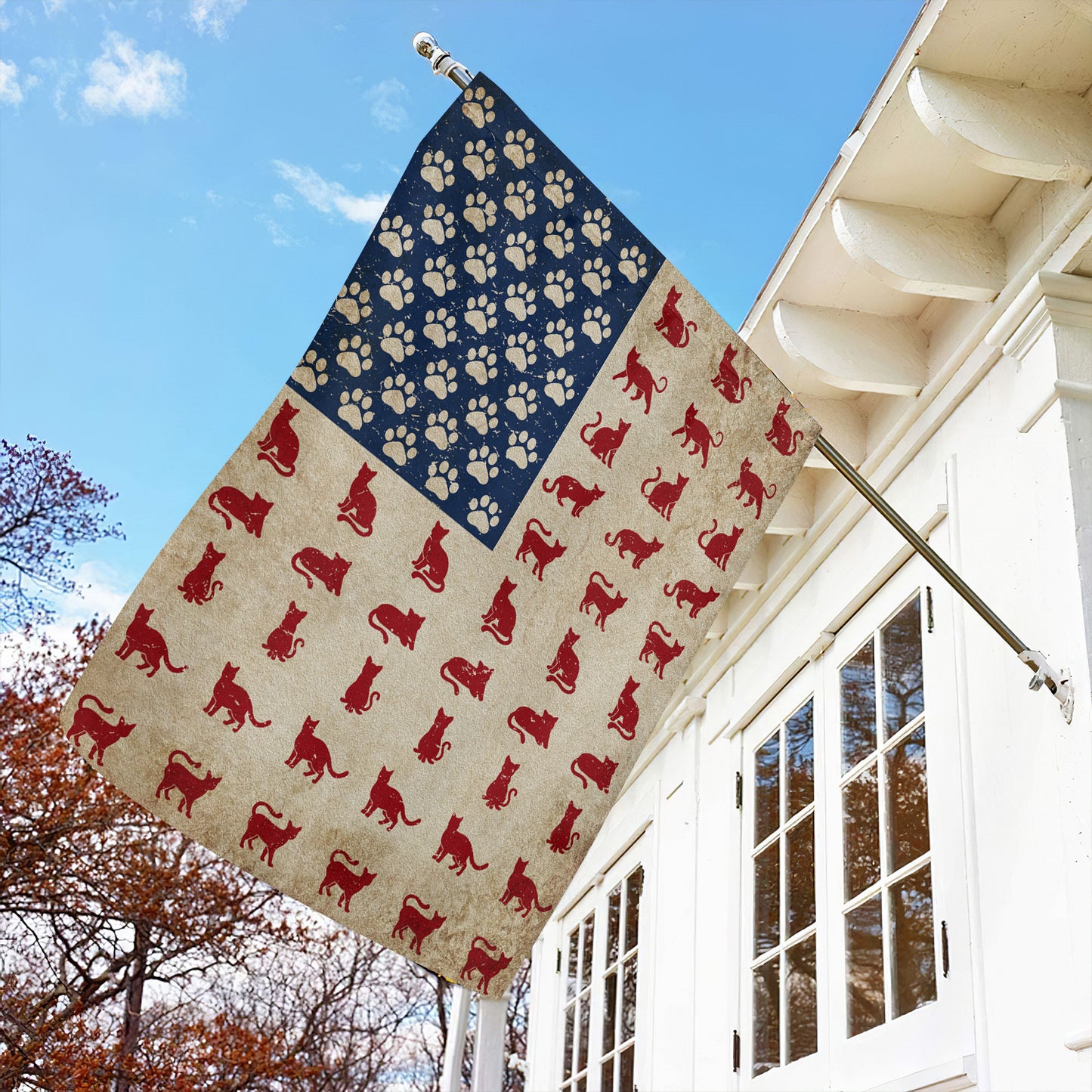 July 4th Cat Garden Flag House Flag, Cats Arrange USA Flag, Independence Day Yard Flag Gift For Cat Lovers