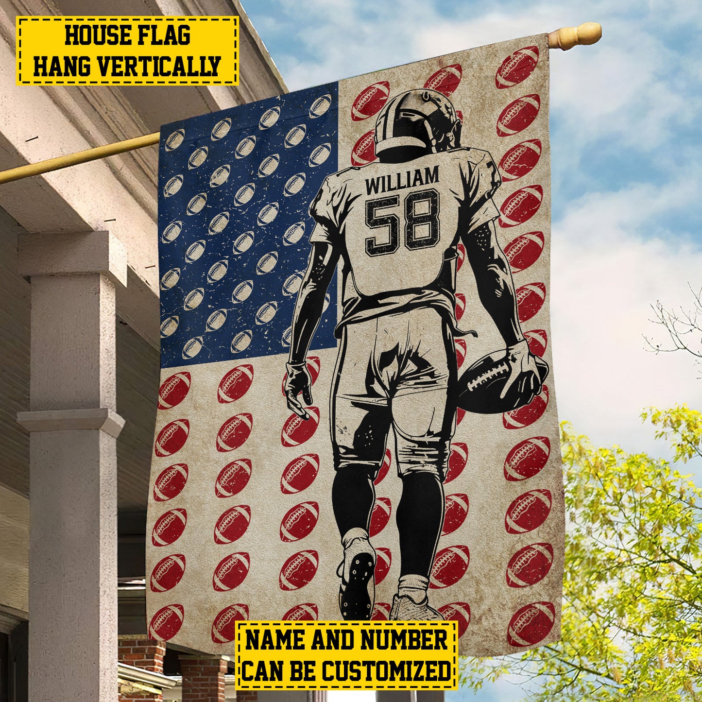 Personalized Independence Day Football American Garden Flag House Flag, July 4th Patriotic Football USA Flag Gift For Football Lovers