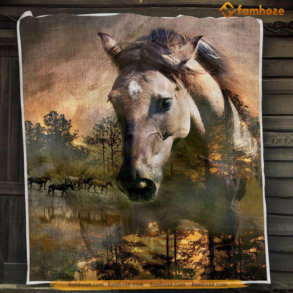 Horse Blanket, Strong Horse Standing Alone Fleece Blanket - Sherpa Blanket Gift For Horse Lover