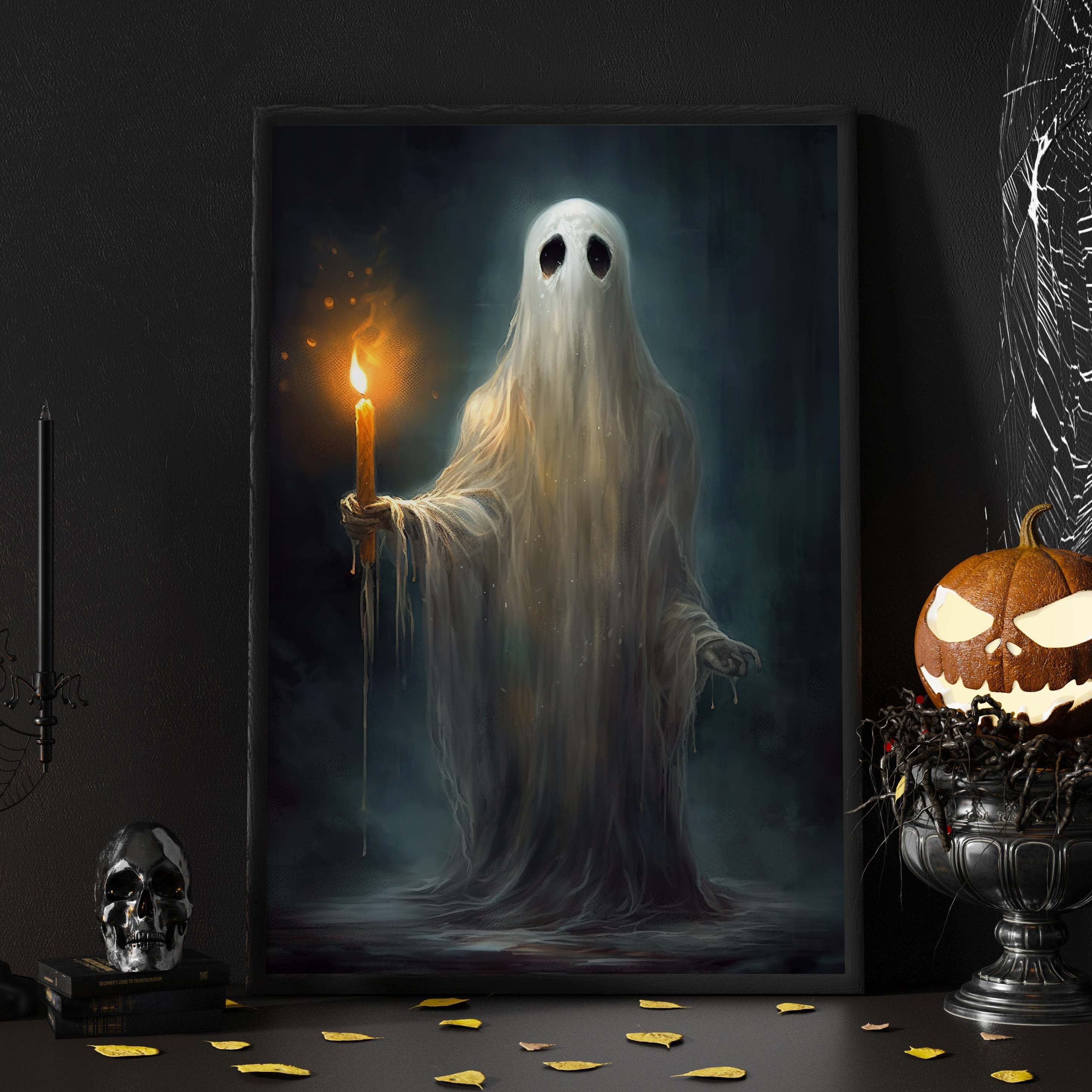 The Wet Ghost Holds The Candle Vintage Halloween Canvas Painting