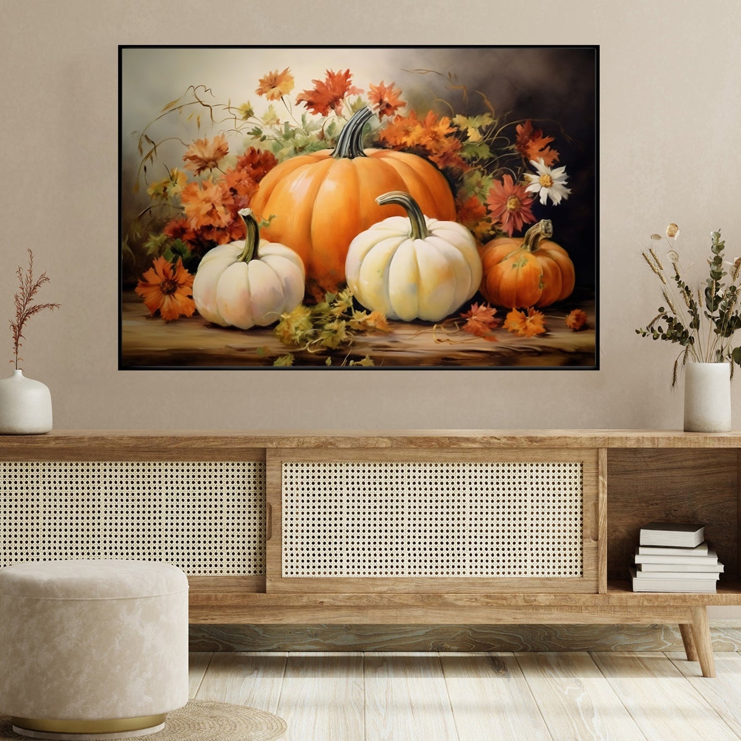 Pumpkins Make Me Feel Grateful Thanksgiving Canvas Painting, Wall Art Decor - Thanksgiving Poster Gift