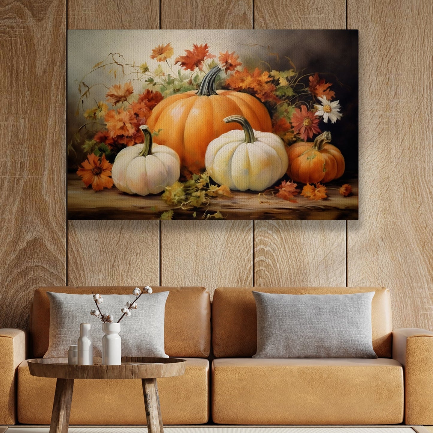 Pumpkins Make Me Feel Grateful Thanksgiving Canvas Painting, Wall Art Decor - Thanksgiving Poster Gift
