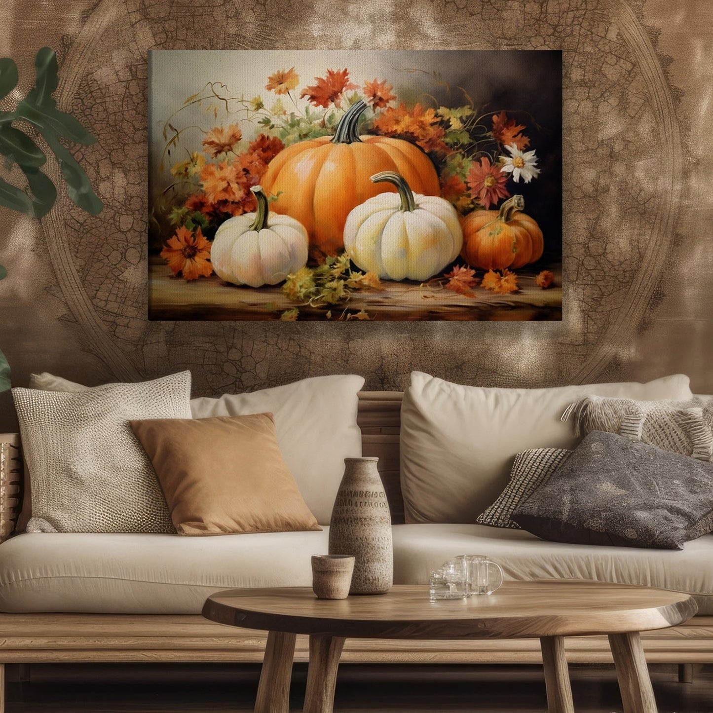 Pumpkins Make Me Feel Grateful Thanksgiving Canvas Painting, Wall Art Decor - Thanksgiving Poster Gift