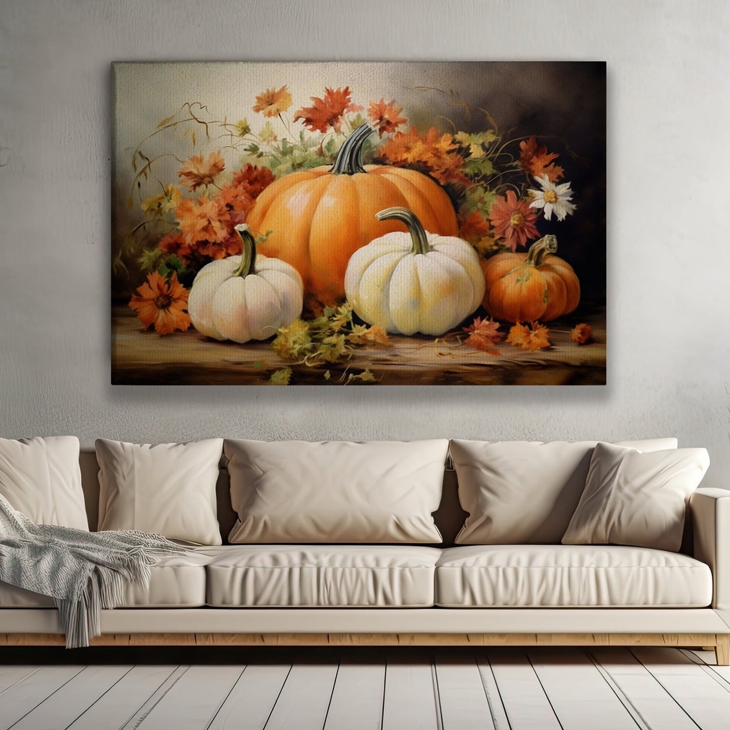 Pumpkins Make Me Feel Grateful Thanksgiving Canvas Painting, Wall Art Decor - Thanksgiving Poster Gift