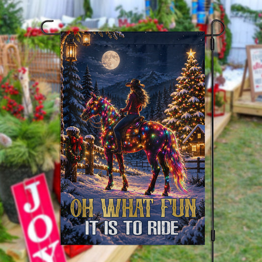 Christmas Cowgirl Garden & House Flag, Oh What Fun It Is To Ride Yard Flag, Xmas Gift For Cowgirls