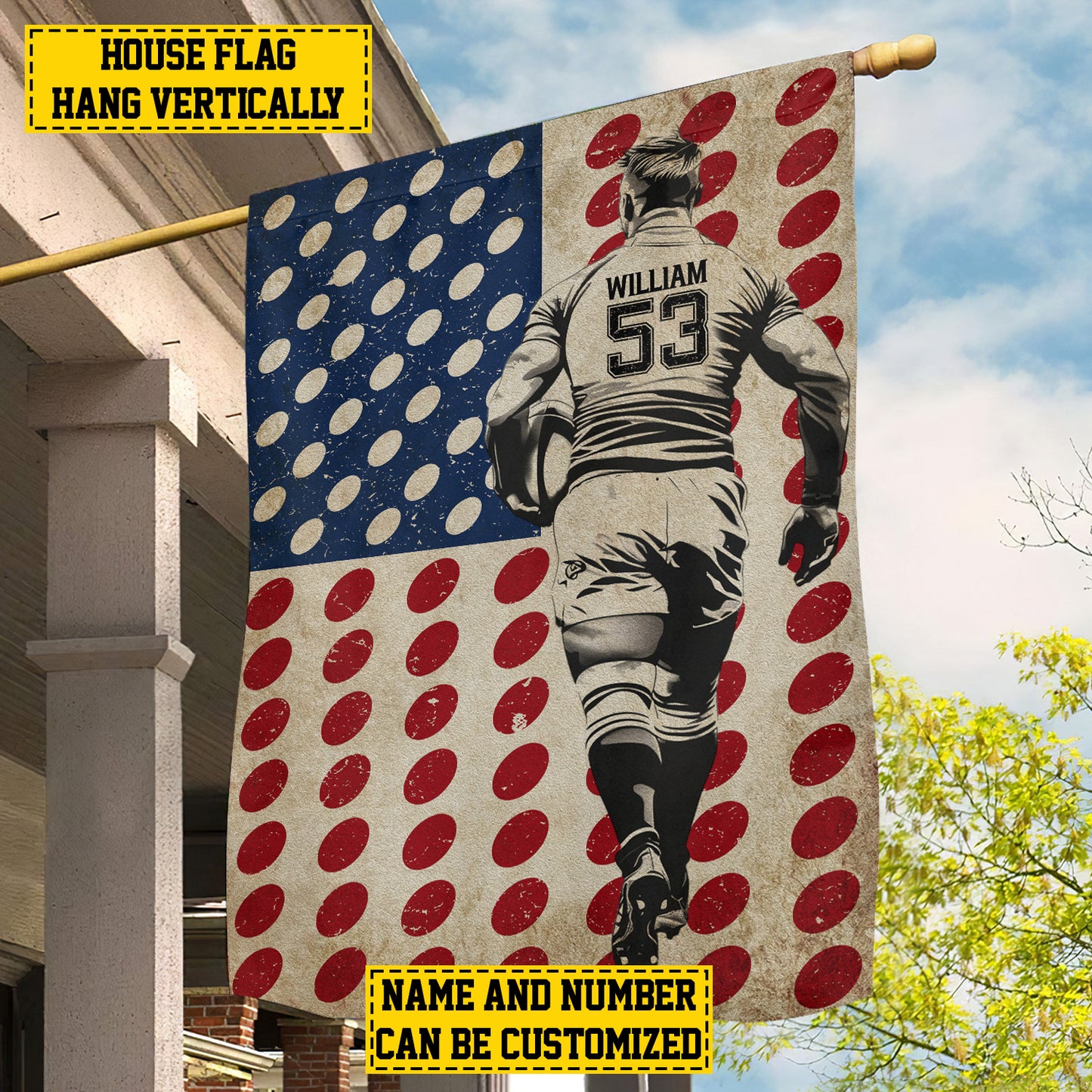 Personalized July 4th Rugby Men American Garden Flag & House Flag, Independence Day Patriotic Rugby USA Yard Flag Gift For Rugby Lovers