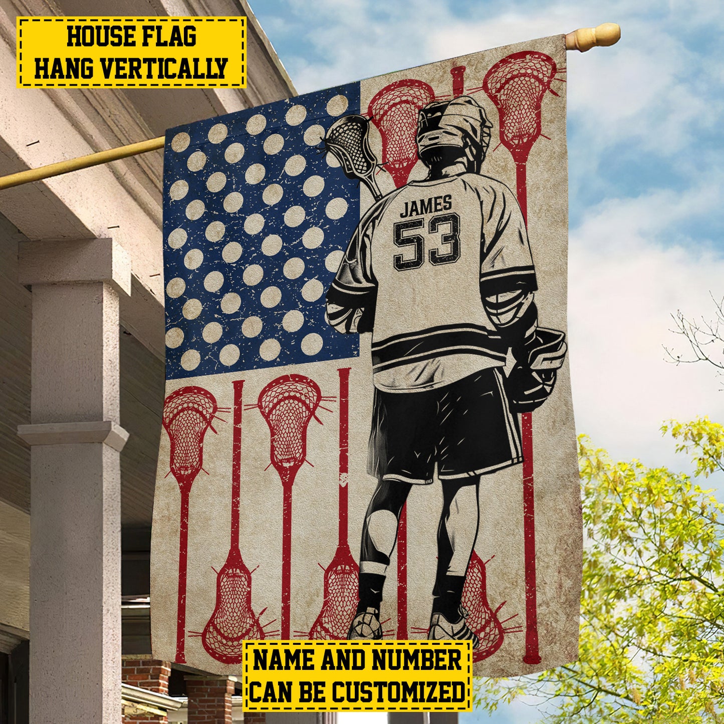 Personalized July 4th Lacrosse Boy American Garden Flag & House Flag, Independence Day Patriotic Lacrosse USA Yard Flag Gift For Lacrosse Lovers