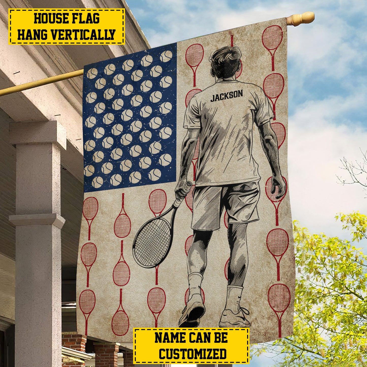 Personalized July 4th Tennis Men American Garden Flag & House Flag, Independence Day Patriotic Tennis USA Yard Flag Gift For Tennis Lovers