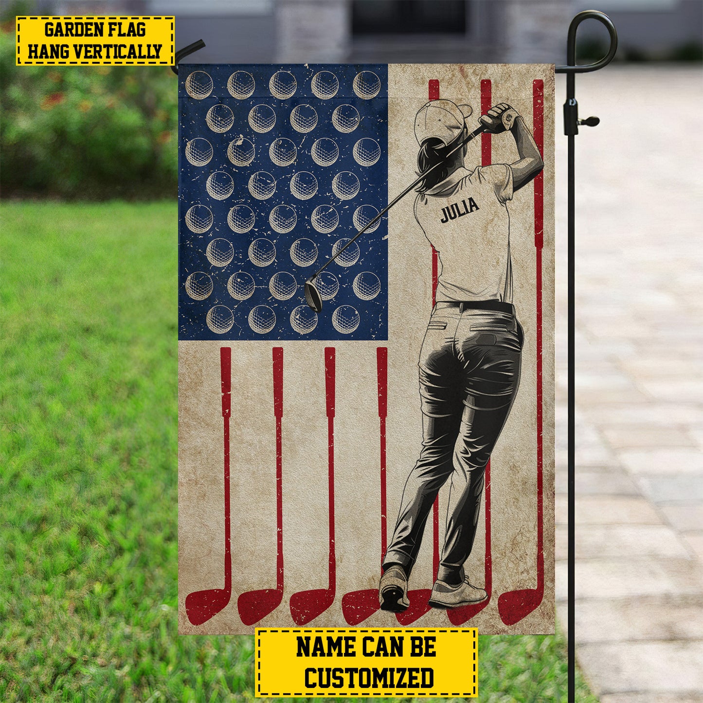 Personalized July 4th Golf Women American Garden Flag & House Flag, Independence Day Patriotic Golf USA Yard Flag Gift For Golf Lovers